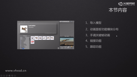 导入模型
动画面板功能模块分布
手调关键帧动画