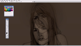 在上完大色调之后,开始给插画上局部色调,先从脸部开始