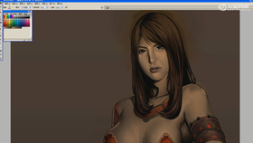 在插画大体色调与明暗关系确定之后,刻画插画主角人物的脖子纹身、头发高光与脸部皮肤细化