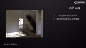 讲解过廊
及中庭勘察要点
如:过廊大小,是否能排放
装饰柜,棚面是否有横梁,
与梯口结合处是否合理,每
个垭口怎么处理.中庭天花是
怎么处理,举架有多高,吊
顶怎么处理梁,新增加楼板
怎样合理设置。强弱电箱的
位置是否合理,能否移位