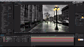 使用辅助粒子系统制作雨水打击地面的水花效果。