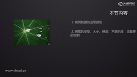 如何快捷选取颜色
画笔的类型,大小,硬度,不透明度,流量等的控制