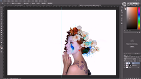 1.花加入水彩图
2.水墨笔刷绘制头部水彩形状