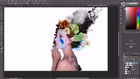 1.修改花朵上的水彩效果
2.黑色水墨上色